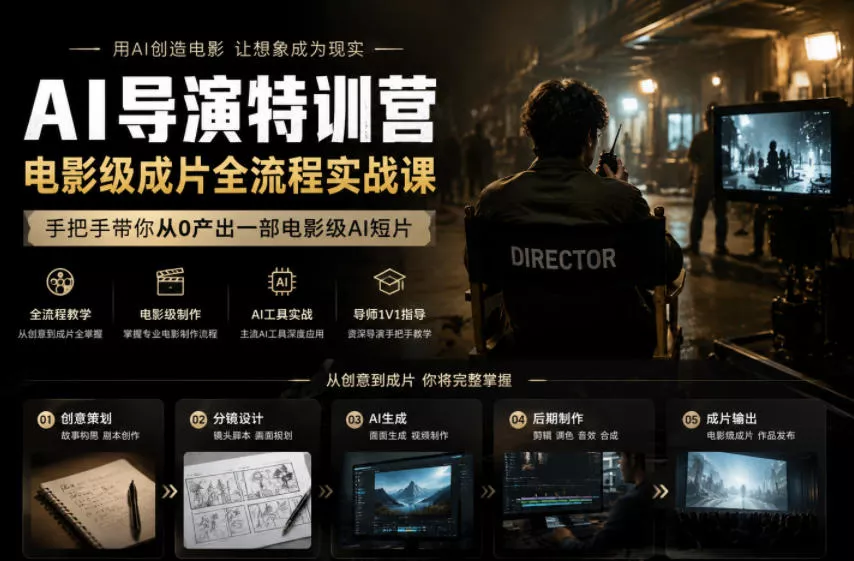 AI导演特训营,电影级成片全流程实战课,手把手带你从0产出一部电影级AI短片-小灰云创