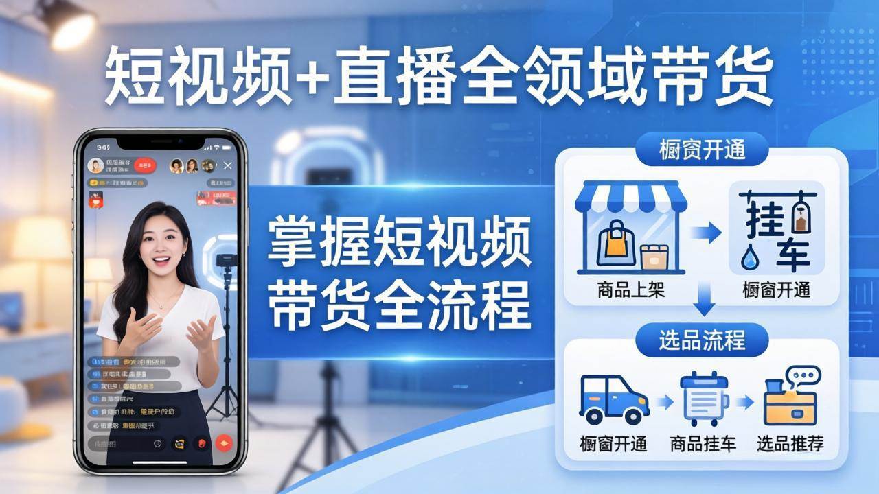 （17915期）短视频+直播全领域带货-更新：掌握橱窗开通、挂车、选品、爆款文案改编等短视频带货全流程-小灰云创