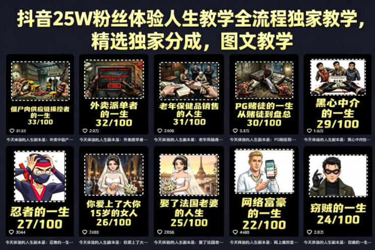 抖音25W粉丝体验人生教学全流程独家教学，精选独家分成，图文教学-小灰云创