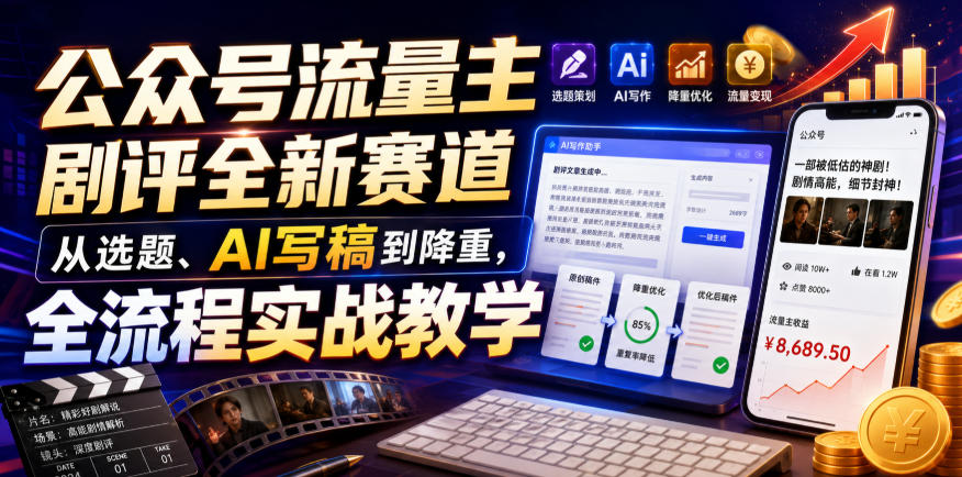 公众号流量主剧评全新赛道,从选题、AI写稿到降重,全流程实战教学-小灰云创