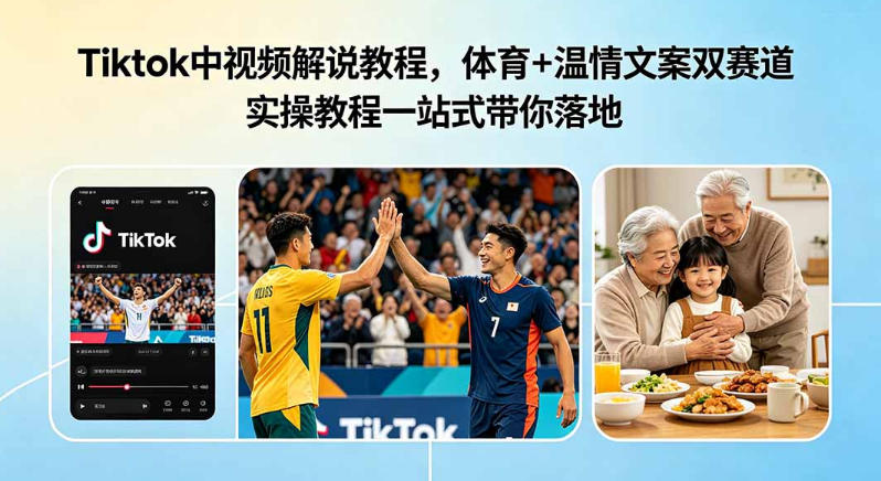 Tiktok中视频解说教程，体育+温情文案双赛道实操教程一站式带你落地，教你出海賺美刀-小灰云创