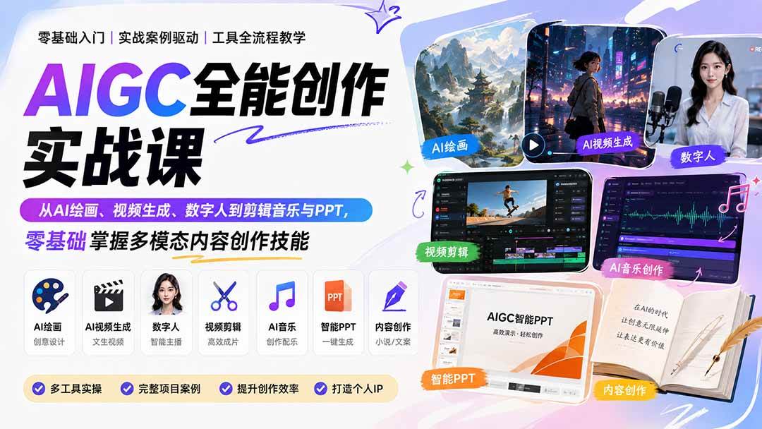 （20065期）AIGC全能创作实战课：从AI绘画、视频生成、数字人到剪辑音乐与PPT，零基础掌握多模态内容创作技能-小灰云创