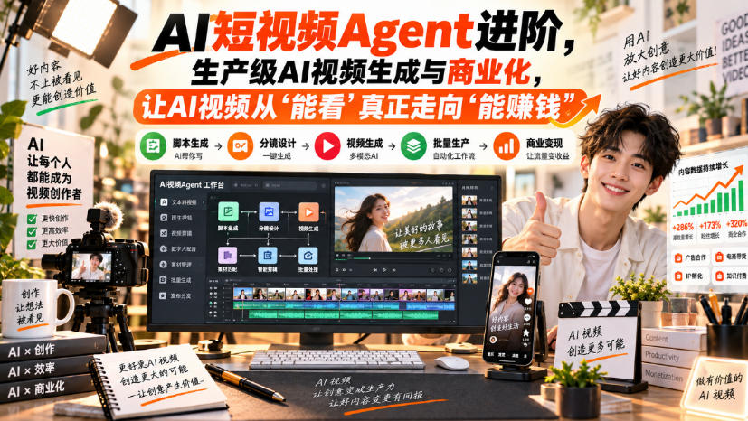 AI短视频Agent进阶,生产级AI视频生成与商业化,让AI视频从”能看”真正走向”能賺钱”-小灰云创