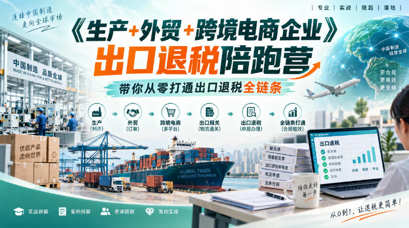 《生产+外贸+跨境电商企业》出口退税陪跑营,带你从零打通出口退税全链条-小灰云创