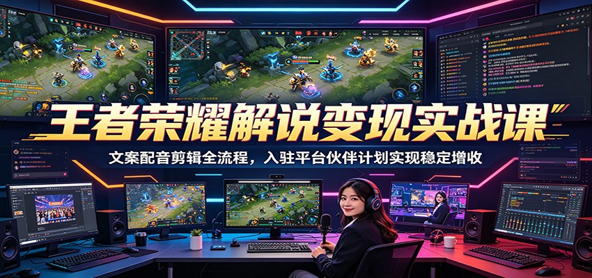 王者荣耀解说变现实战课：文案配音剪辑全流程，入驻平台伙伴计划实现稳定增收-小灰云创