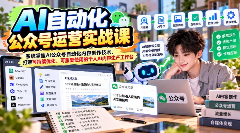 AI自动化公众号运营实战课，系统掌握AI公众号自动化内容创作技术，打造可持续优化、可重复使用的个人AI内容生产工作台-小灰云创
