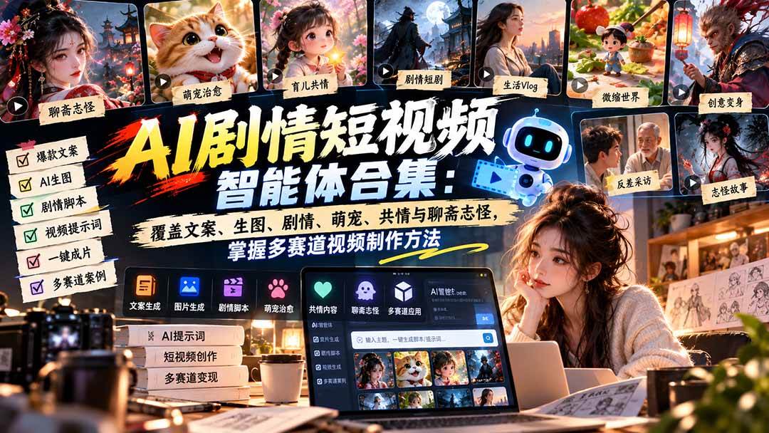 (20644期)【无水印】AI剧情短视频智能体合集:覆盖文案、生图、剧情、萌宠、共情与聊斋志怪,掌握多赛道视频制作方法-小灰云创