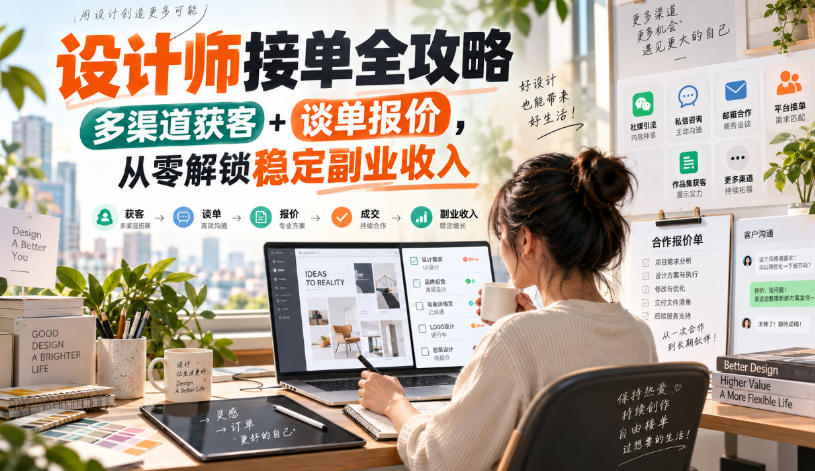 设计师接单全攻略-无水印，多渠道获客+谈单报价，从零解锁稳定副业收入-小灰云创