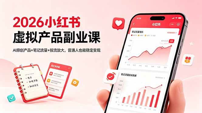 (18449期)2026小红书虚拟产品副业课,AI原创产品+笔记流量+投流放大,普通人也能稳定变现-小灰云创