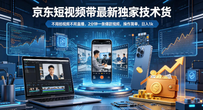京东短视频带货最新独家技术，不用拍视频不用直播，2分钟一条爆款视频，操作简单，日入1k+【揭秘】-小灰云创