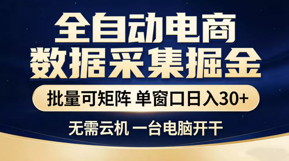 全自动电商数据采集掘金，批量可矩阵单窗口日入30+，无需云机一台电脑开干【揭秘】-小灰云创