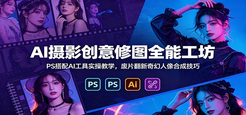 AI摄影创意修图全能工坊：PS搭配AI工具实操教学，废片翻新奇幻人像合成技巧-小灰云创
