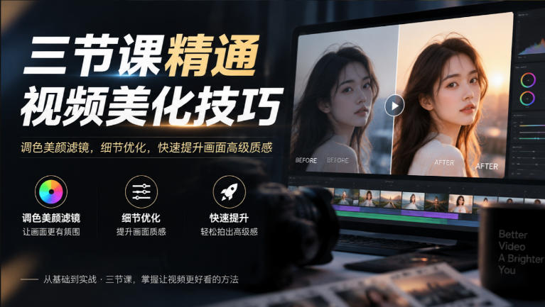 三节课精通视频美化技巧｜调色美颜滤镜，细节优化，快速提升画面高级质感-小灰云创