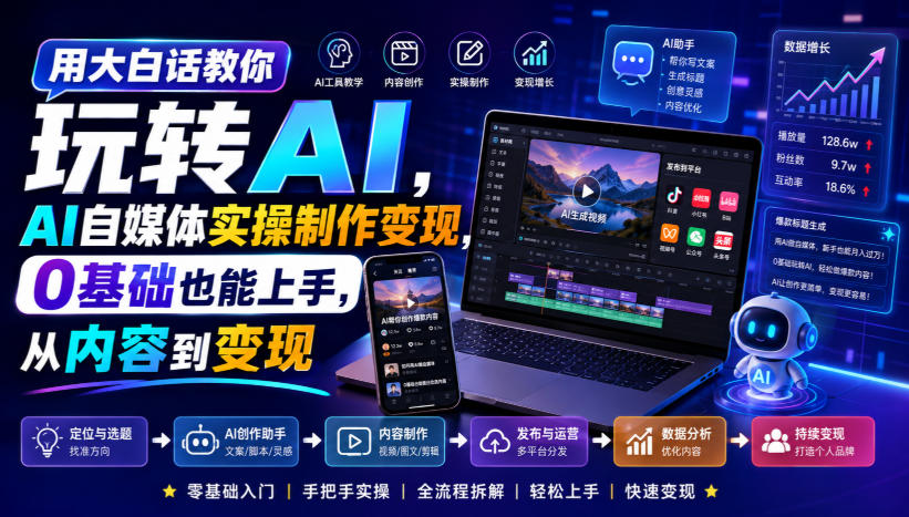 用大白话教你玩转AI，AI自媒体实操制作变现，0基础也能上手，从内容到变现-小灰云创