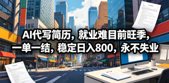 AI代写简历,就业难目前旺季,一单一结,稳定日入800,永不失业-小灰云创