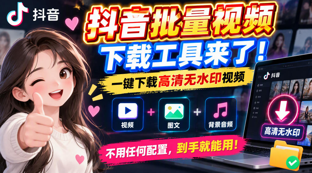 抖音批量视频下载工具,一键下载高清无水印视频,到手就能用 抖音批量视频下载工具,一键下载高清无水印视频,到手就能用
