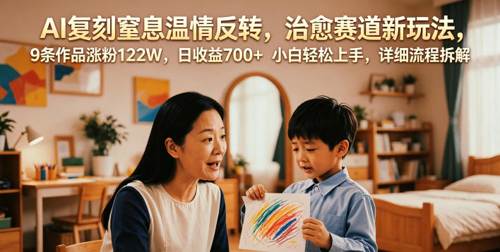 AI复刻窒息温情反转,治愈赛道新玩法,9条作品涨粉122W,日收益700+ 小白轻松上手,详细流程拆解-小灰云创