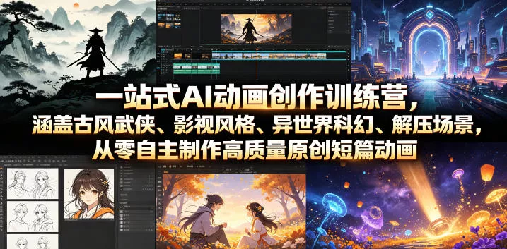 一站式AI动画创作训练营,涵盖古风武侠、影视风格、异世界科幻、解压场景,从零自主制作高质量原创短篇动画-小灰云创