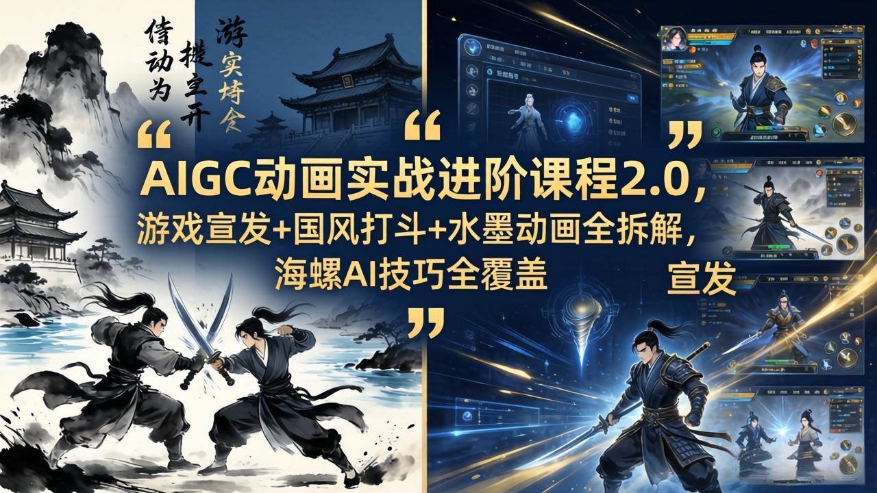 （18235期）AIGC动画实战进阶课程2.0，游戏宣发+国风打斗+水墨动画全拆解，海螺AI技巧全覆盖-小灰云创