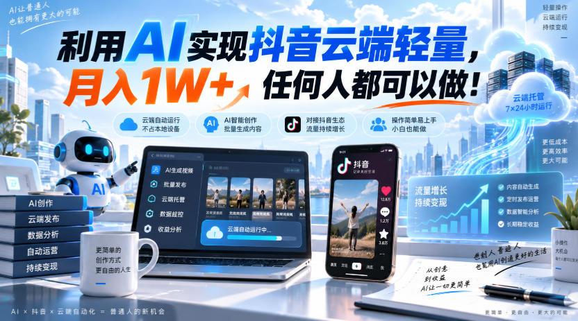 利用AI实现抖音云端轻量,月入1W+,任何人都可以做!【揭秘】-小灰云创