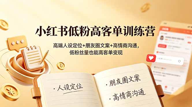 （19105期）小红书低粉高客单训练营：高端人设定位+朋友圈文案+高情商沟通，低粉丝量也能高客单变现-小灰云创