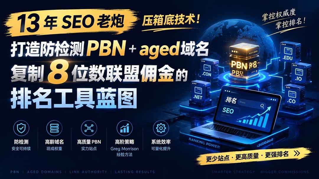 (19824期)13 年 SEO 老炮压箱底技术!打造防检测 PBN+aged 域名,复制 8 位数联盟佣金的排名工具蓝图【原创双语字幕】-小灰云创
