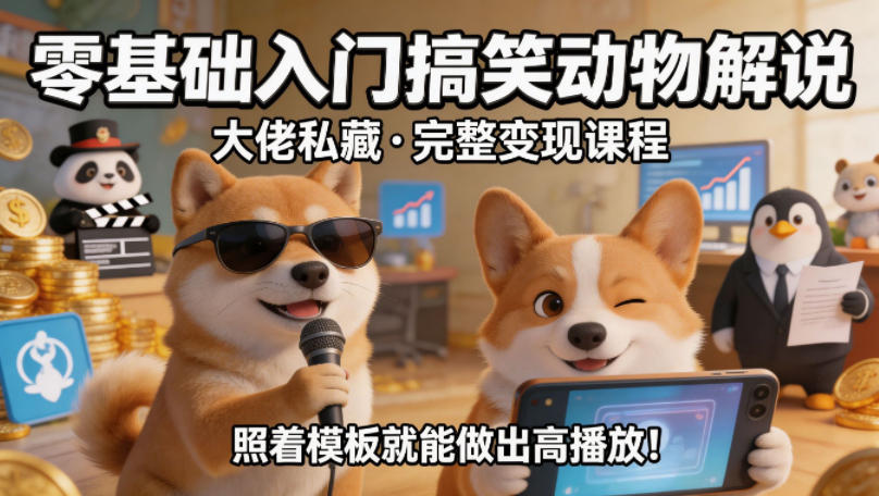 零基础入门搞笑动物解说，大佬私藏完整变现课程，照着模板就能做出高播放-小灰云创