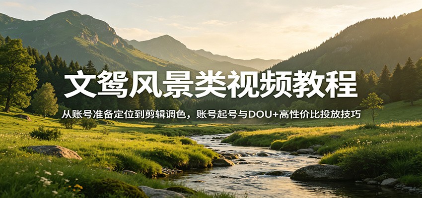 文鸳风景类视频教程：从账号准备定位到剪辑调色，账号起号与DOU+高性价比投放技巧-小灰云创