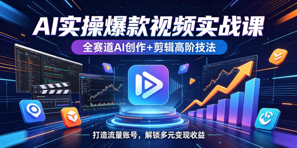 AI实操爆款视频实战课，全赛道AI创作+剪辑高阶技法，打造流量账号，解锁多元变现收益-小灰云创