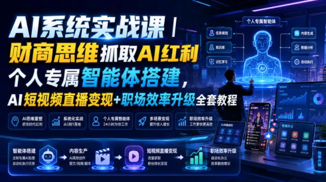 AI系统实战课|财商思维抓取AI红利|个人专属智能体搭建,AI短视频直播变现+职场效率升级全套教程-小灰云创