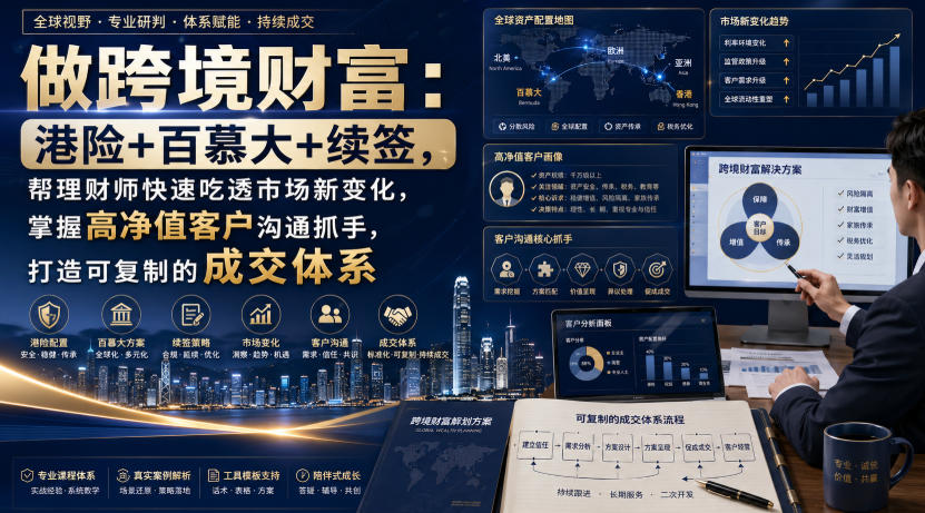 做跨境财富:港险+百慕大+续签,帮理财师快速吃透市场新变化,掌握高净值客户沟通抓手,打造可复制的成交体系-小灰云创