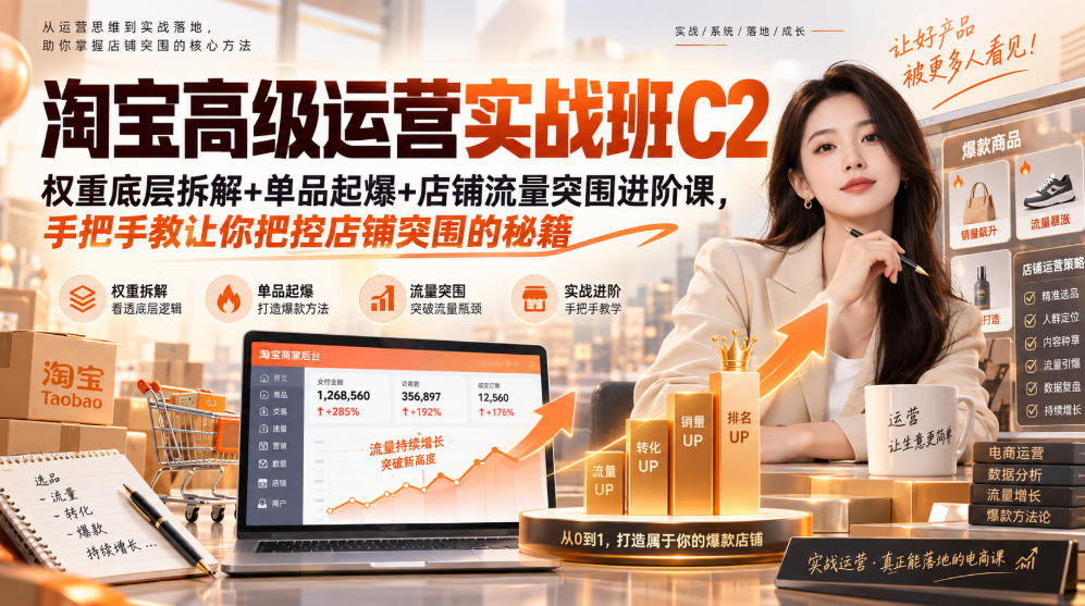 淘宝高级运营实战班C2｜权重底层拆解+单品起爆+店铺流量突围进阶课，手把手教让你把控店铺突围的秘籍-小灰云创