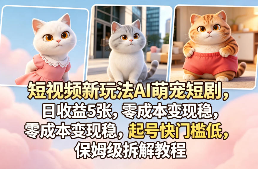 短视频新玩法AI萌宠短剧，日收益5张，零成本变现稳，起号快门槛低，保姆级拆解教程-小灰云创