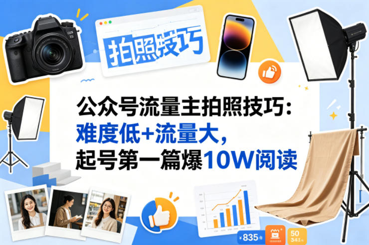 公众号流量主之拍照技巧赛道，难度低+流量大，起号第一篇就爆了10w阅读-小灰云创