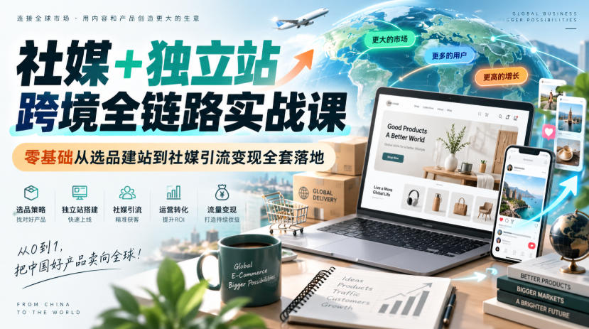 社媒+独立站跨境全链路实战课｜零基础从选品建站到社媒引流变现全套落地-小灰云创