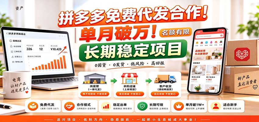 拼多多免费代发合作｜单月破万！长期稳定项目，名额有限-小灰云创