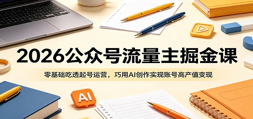 2026公众号流量主掘金课：零基础吃透起号运营，巧用AI创作实现账号高产值变现-小灰云创