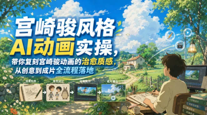 宫崎骏风格AI动画实操，带你复刻宫崎骏动画的治愈质感，从创意到成片全流程落地-小灰云创