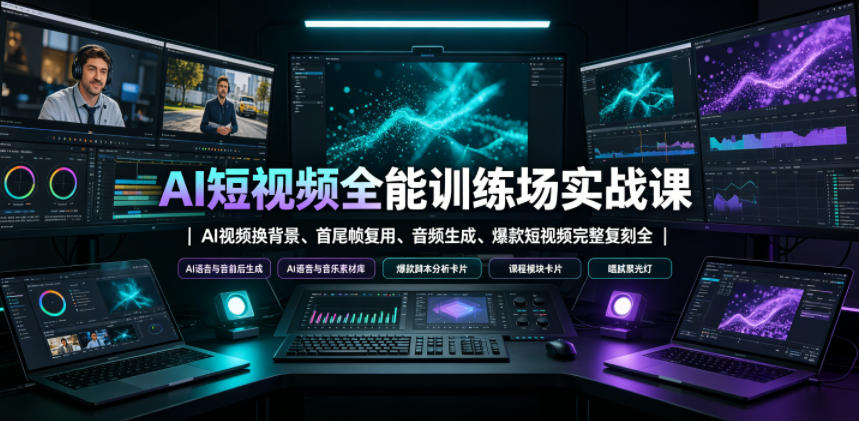 AI短视频全能训练场实战课｜AI视频换背景、首尾帧复用、音频生成、爆款短视频完整复刻全套实操教学-小灰云创