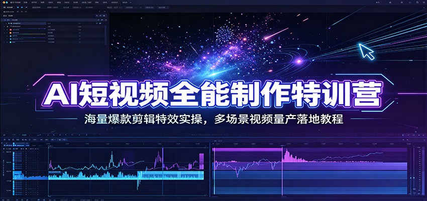 AI短视频全能制作特训营：海量爆款剪辑特效实操，多场景视频量产落地教程-小灰云创