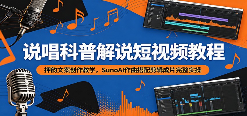 说唱科普解说短视频教程:押韵文案创作教学,SunoAI作曲搭配剪辑成片完整实操-小灰云创