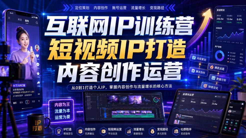 互联网IP训练营，短视频IP打造，内容创作运营-小灰云创