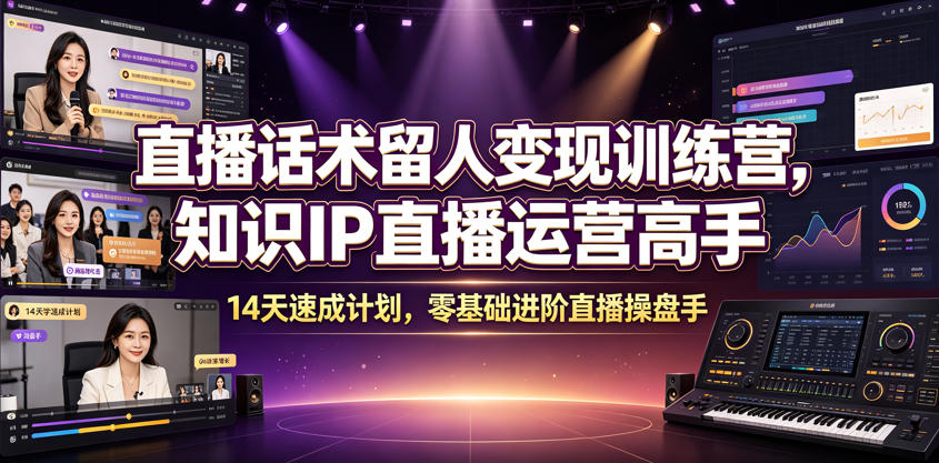 直播话术留人变现训练营，知识IP直播运营高手，14天速成计划，零基础进阶直播操盘手-小灰云创