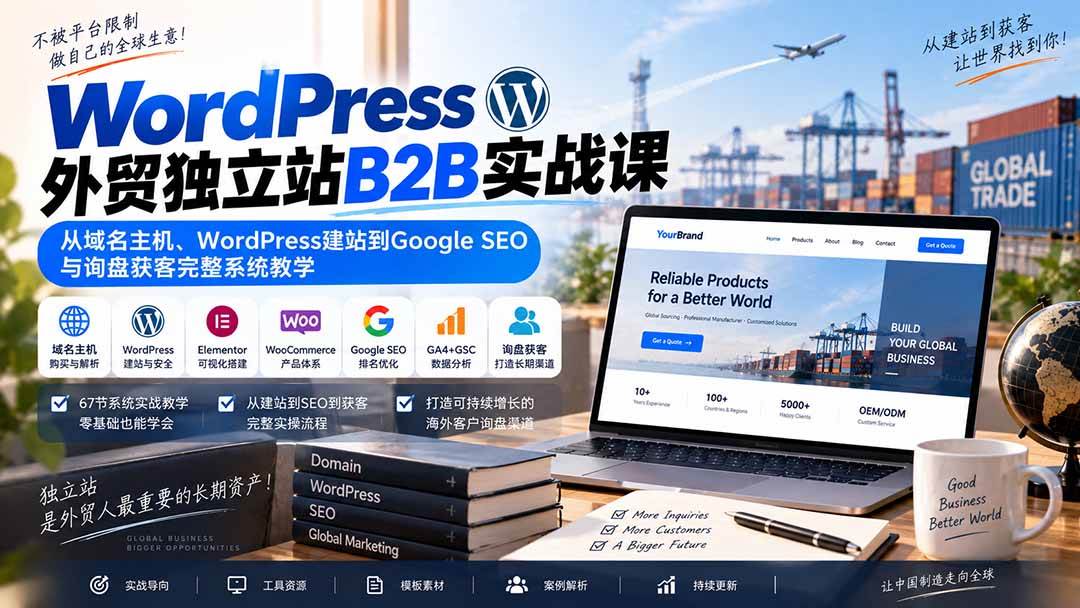 （20526期）WordPress外贸独立站B2B实战课：从域名主机、WordPress建站到Google SEO与询盘获客完整系统教学-小灰云创