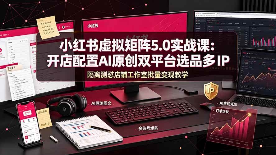 （19521期）小红书虚拟矩阵5.0实战课：开店配置｜AI原创｜双平台选品｜多IP隔离｜测怼店铺工作室批量变现实操教学-小灰云创