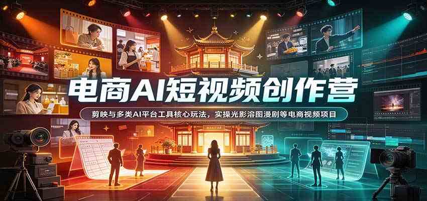 电商AI短视频创作营:剪映与多类AI平台工具核心玩法,实操光影溶图漫剧等电商视频项目-小灰云创