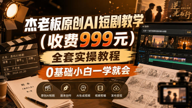 杰老板原创AI短剧教学(收费999元),全套实操教程,0基础小白一学就会,非搬运技术-小灰云创