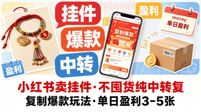 小红书卖挂件，不囤货纯中转复制爆款玩法，单日盈利3-5张-小灰云创