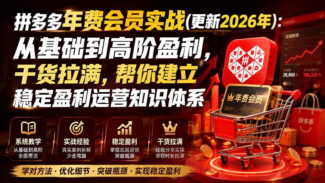 （19762期）拼多多年费会员实战(更新2026年)：从基础到高阶盈利，干货拉满，帮你建立稳定盈利运营知识体系-小灰云创