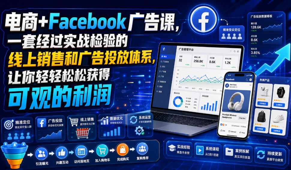 电商+Facebook广告课，一套经过实战检验的线上销售和广告投放体系，让你轻轻松松获得可观的利润【原创双语字幕】-小灰云创